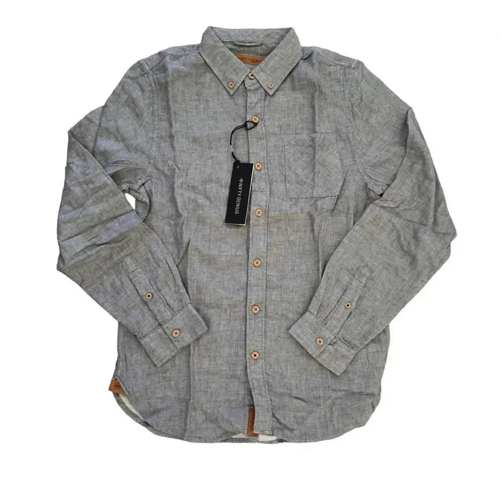 Nifty Genius Gray Shirt Long Sleeve Button Up Cotton Classic Preppy Business XS
